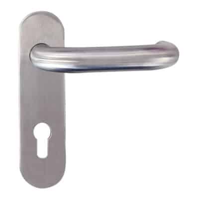 Mâner din inox pe placă lungă cu decupaj pentru eurocilindru, set 3101